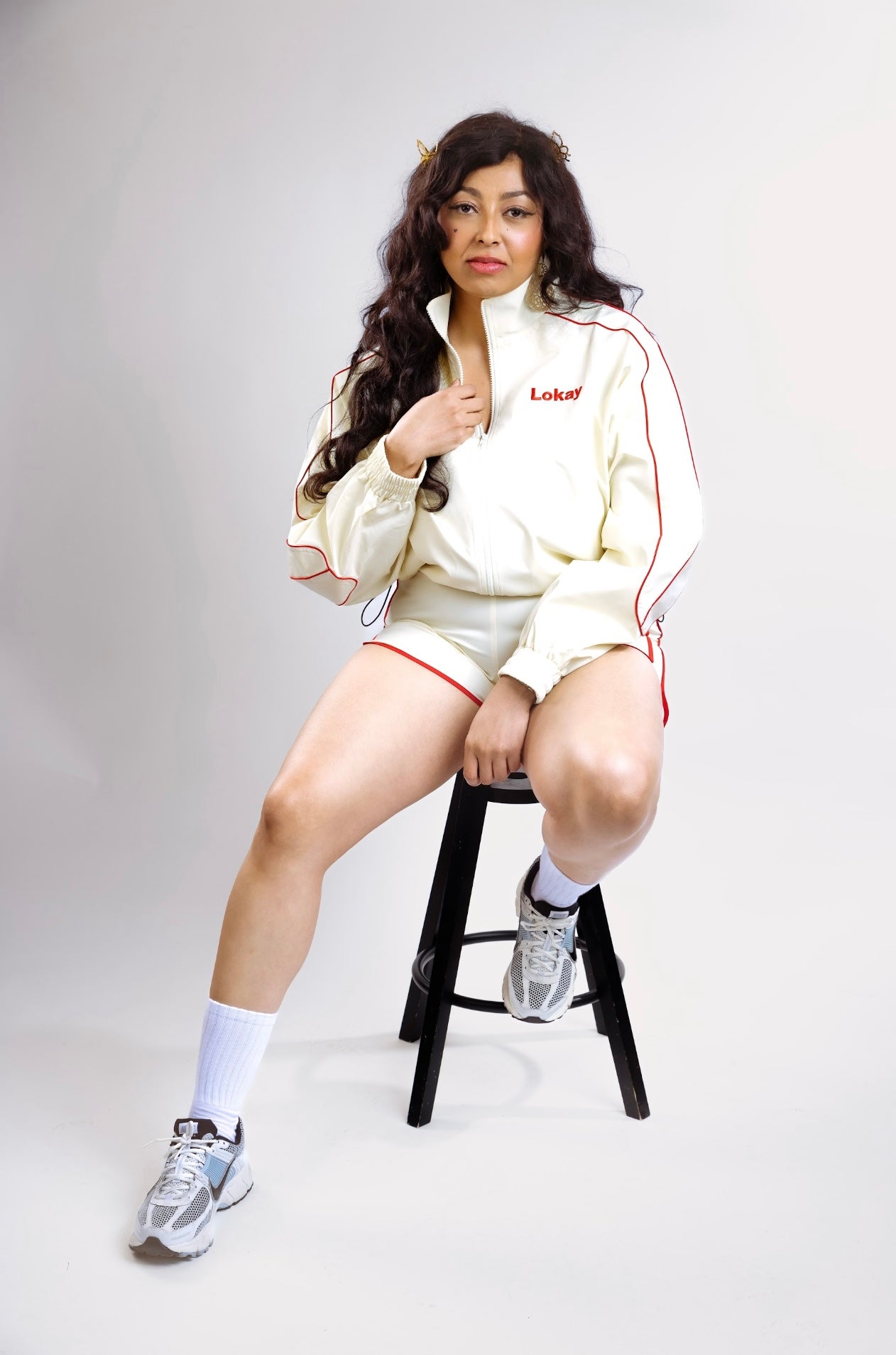 Cream Track Jacket by Lokay - Burgundy Details | Elevated Athleisure
