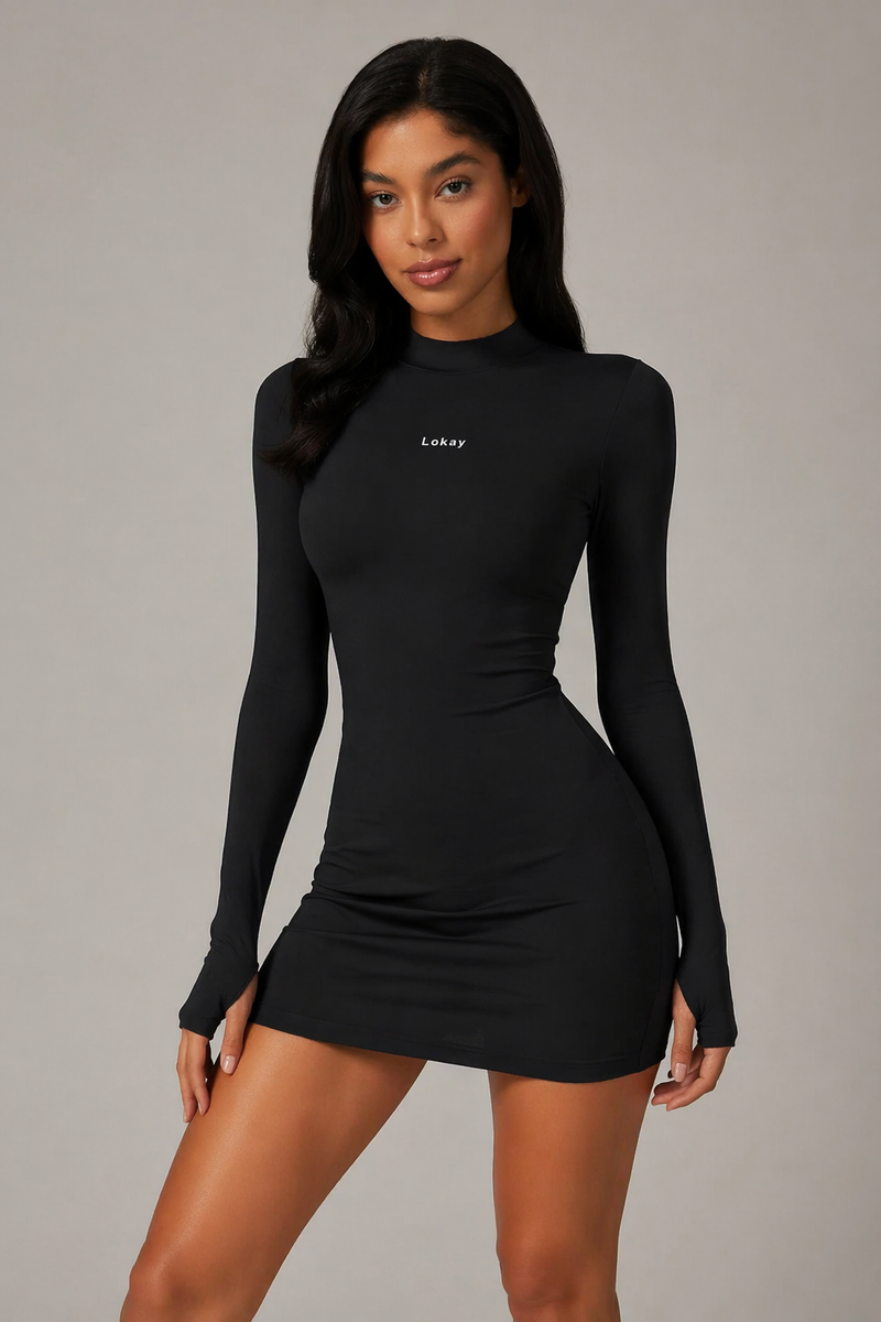 Minimal Bodycon Dress by Lokay - Deep Ebony | Timeless Elegance