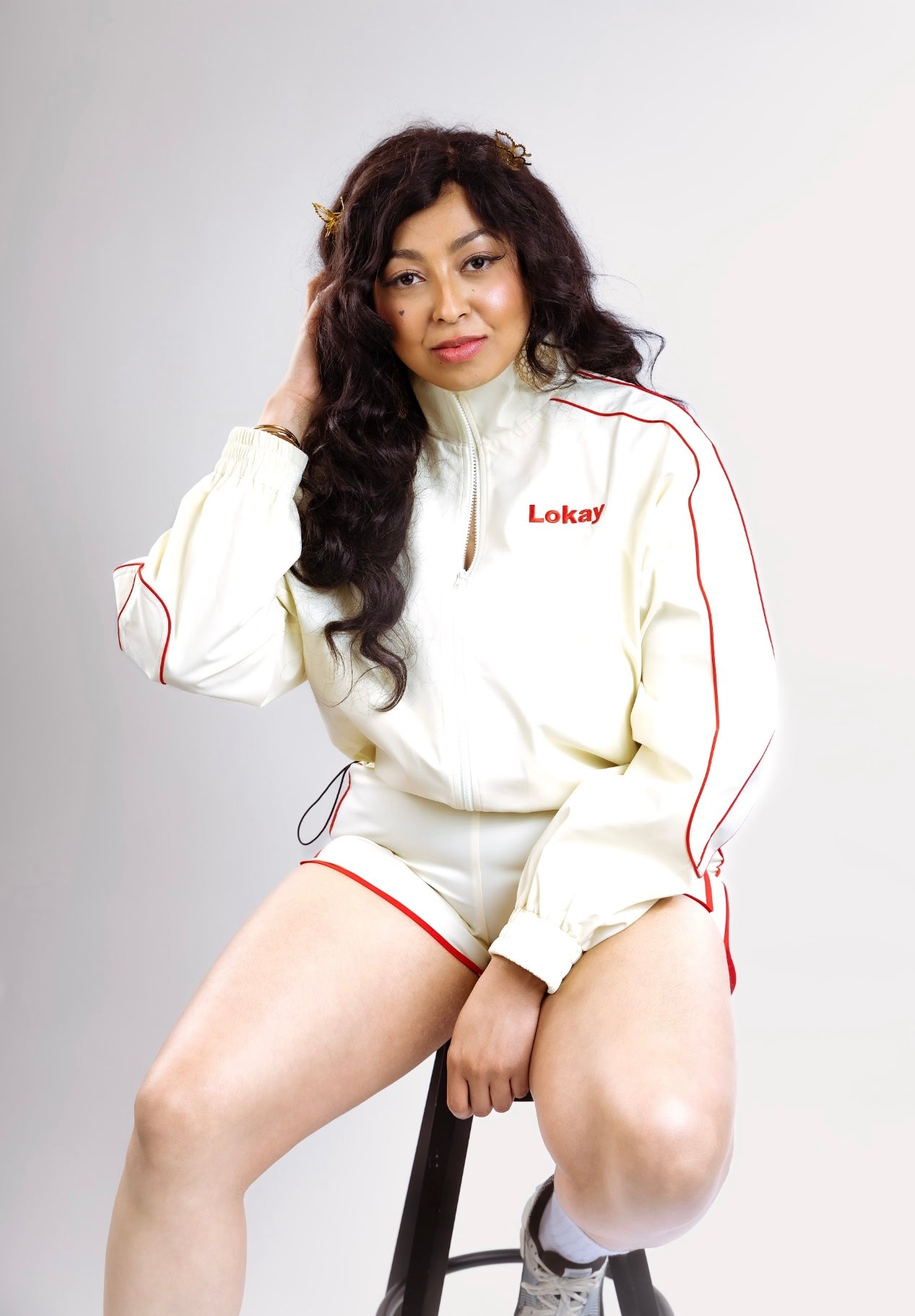 Cream Track Jacket by Lokay - Burgundy Details | Elevated Athleisure