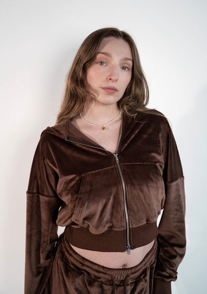 The Chocolate Brown Velvet Zip-Up Jacket
