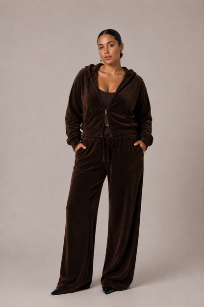 The Chocolate Brown Velvet Zip-Up Jacket
