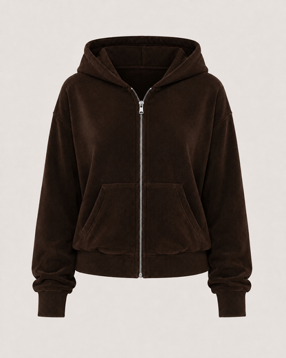 The Chocolate Brown Velvet Zip-Up Jacket