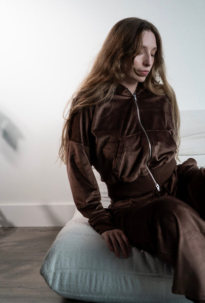 The Chocolate Brown Velvet Zip-Up Jacket