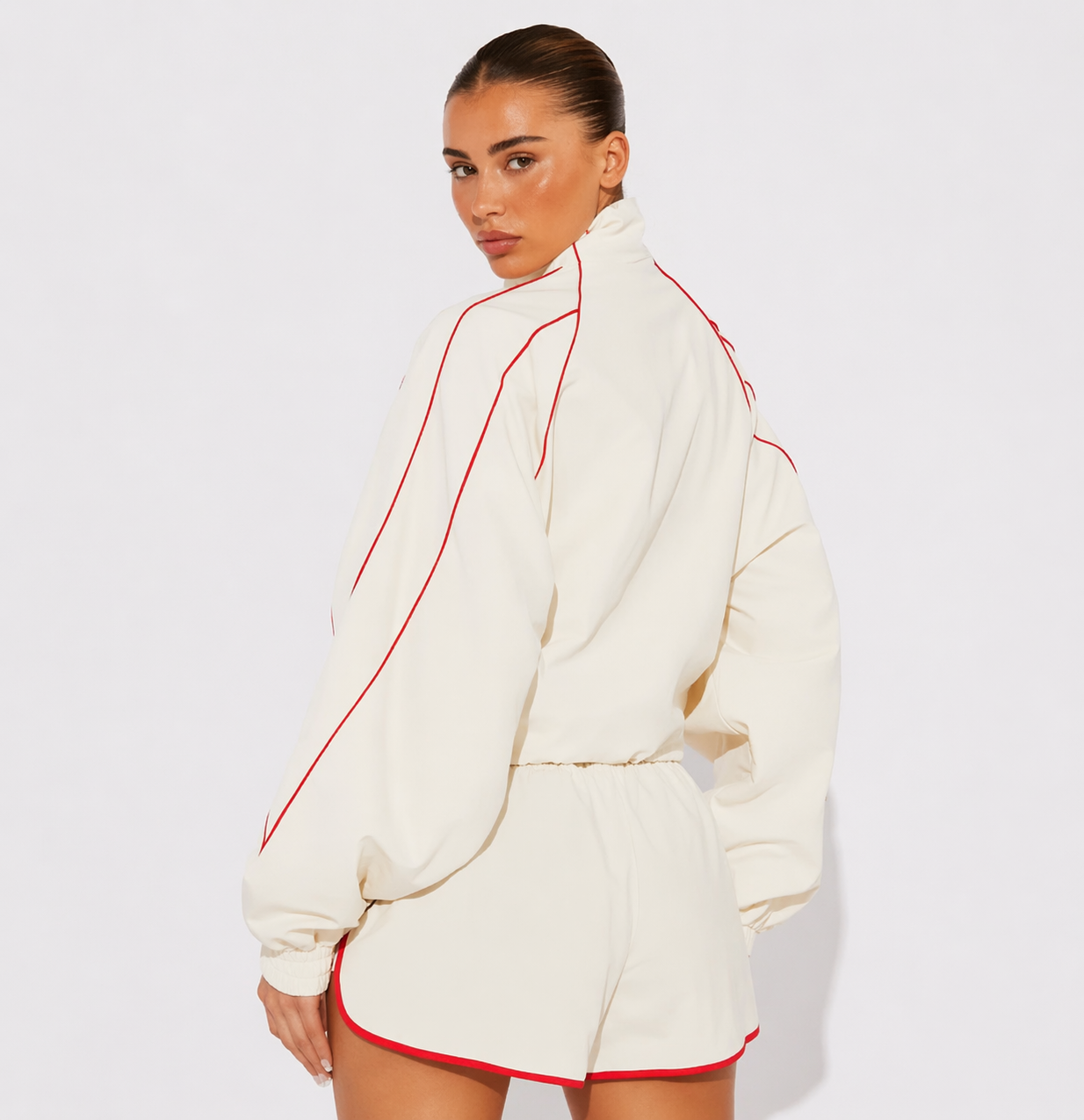 Cream Track Shorts by Lokay - Burgundy Piping | Elevated Sport